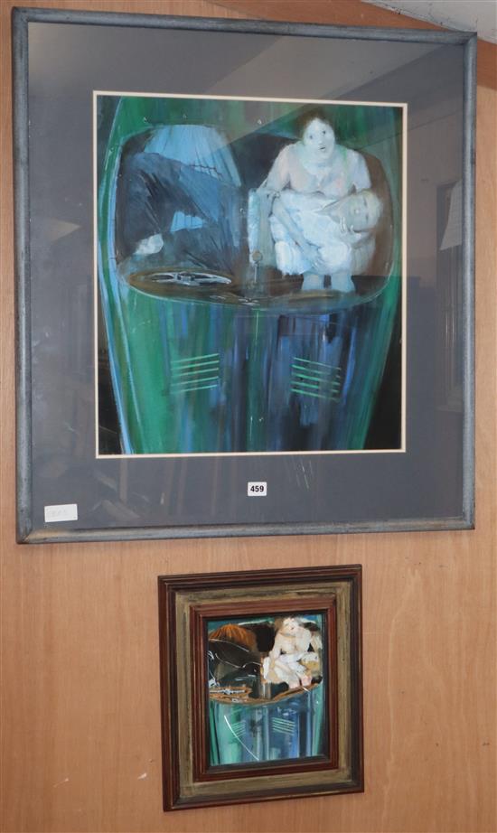 John Scarland, gouache, Moonstruck, 1991 Exhibition Gallery label verso, 57 x 50cm and another smaller work